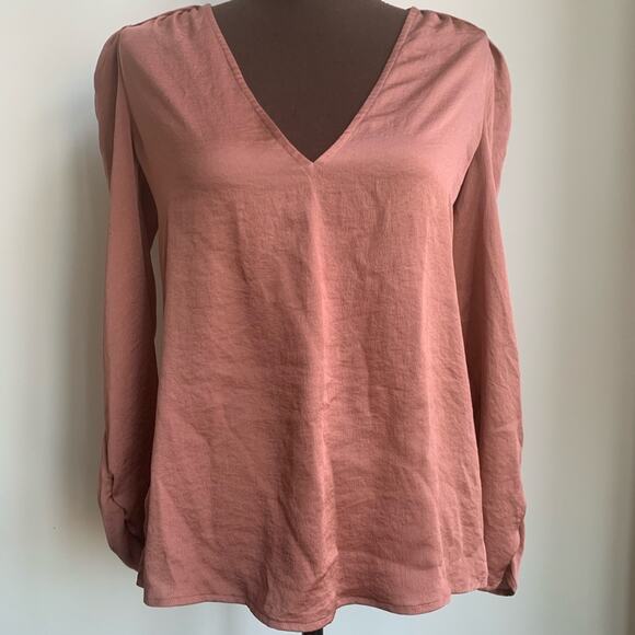 ⭐️ Express Ruffle Ruched Sleeve V Neck Top Blouse Long Sleeve SP Small Petite - Picture 2 of 11